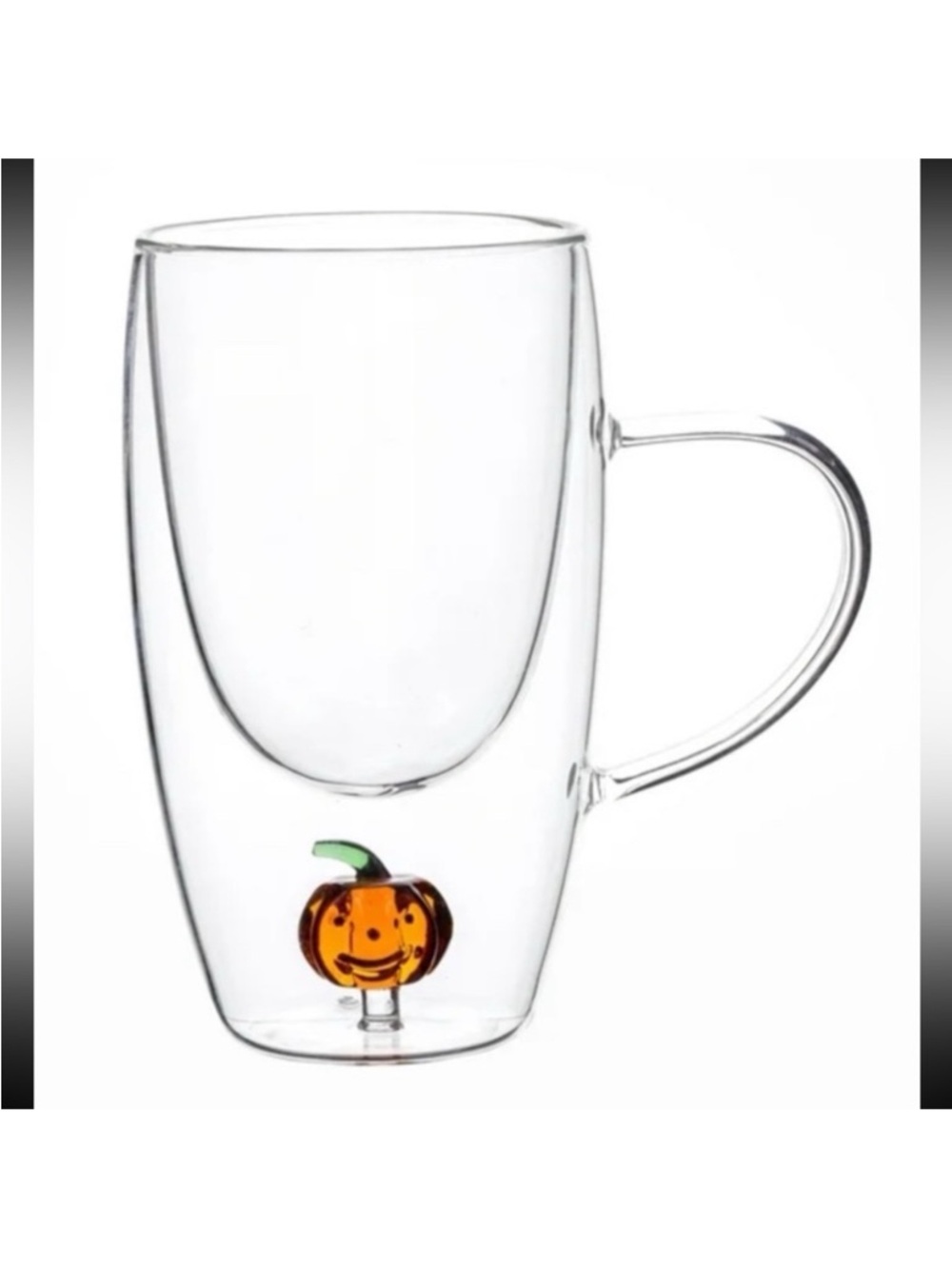Clear Double-Wall Glass Mug with Orange Pumpkin Accent